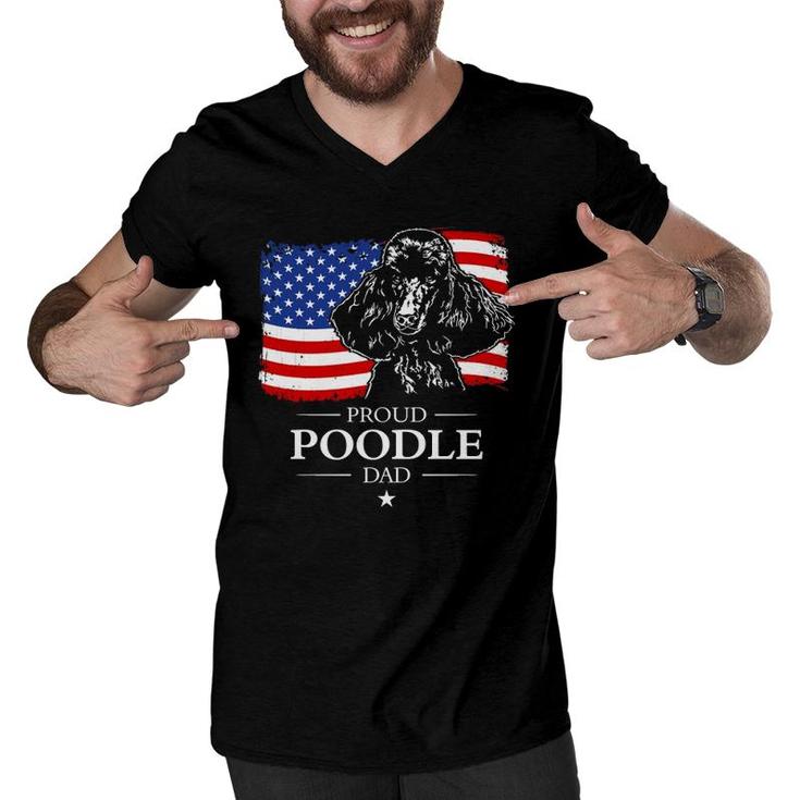 Proud Poodle Dad American Flag Patriotic Dog Gift  Men V-Neck Tshirt