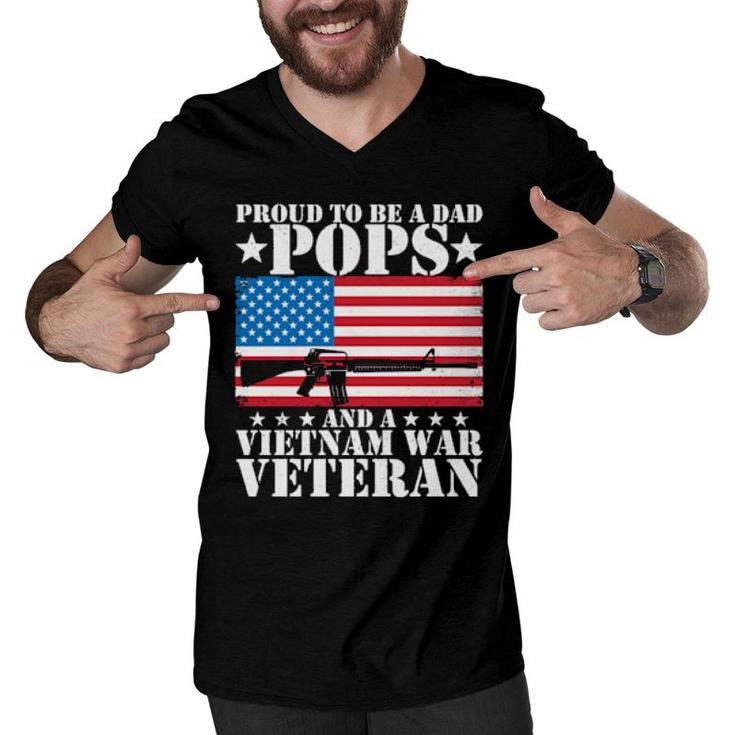 Proud To Be A Dad Pops And A Vietnam War Veteran Usa Flag  Men V-Neck Tshirt