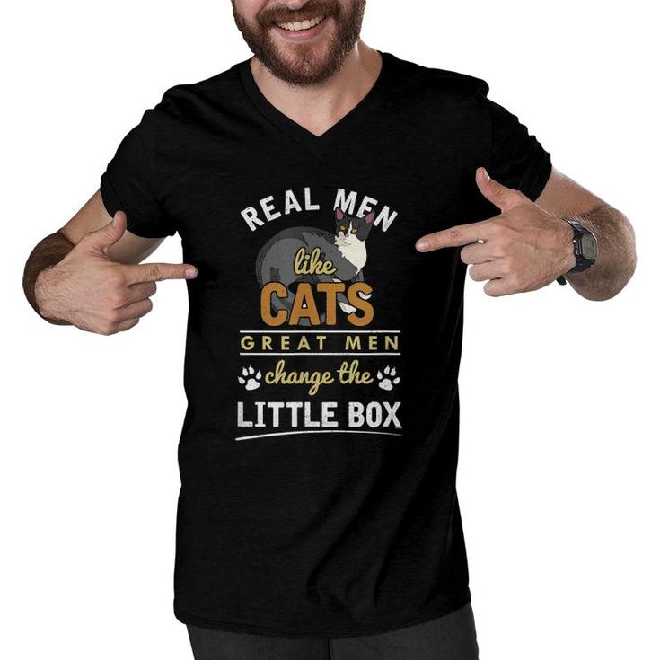 Real Men Like Cats Pets Cat Dad Funny Men V-Neck Tshirt