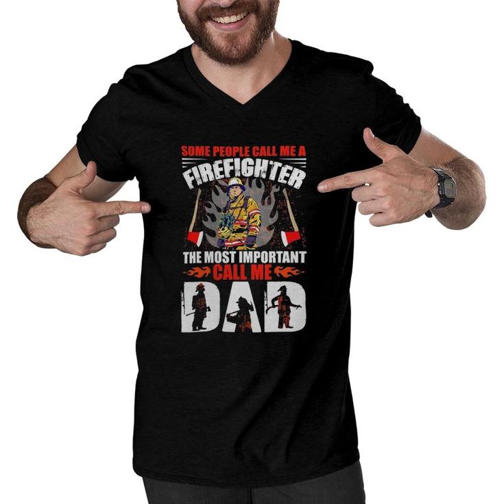 Red Line Cool Firefighter Graphics Dad Men V-Neck Tshirt