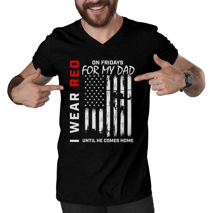 Red On Friday Dad Military Remember Everyone Deployed Flag Men V-Neck Tshirt