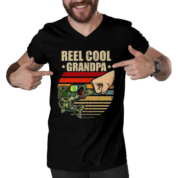 Reel Cool Grandpa Retro Fishing Father's Day Gift Fist Bump Men V-Neck Tshirt