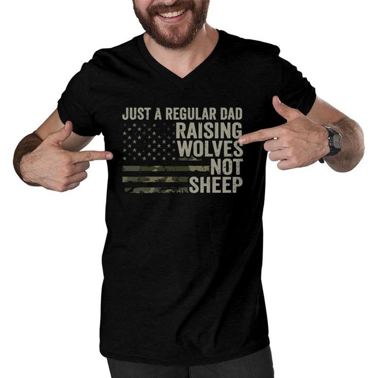 Regular Dad Raising Wolves Not Sheep - Soldier Camo Usa Flag  Men V-Neck Tshirt