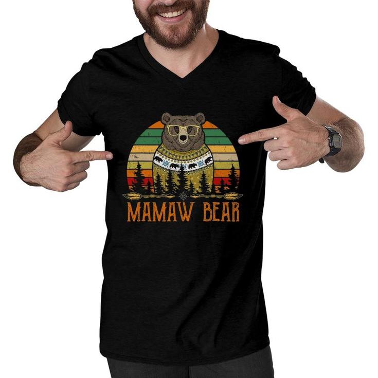 Retro Mamaw Bear Matching Family Funny Fathers Day Men V-Neck Tshirt
