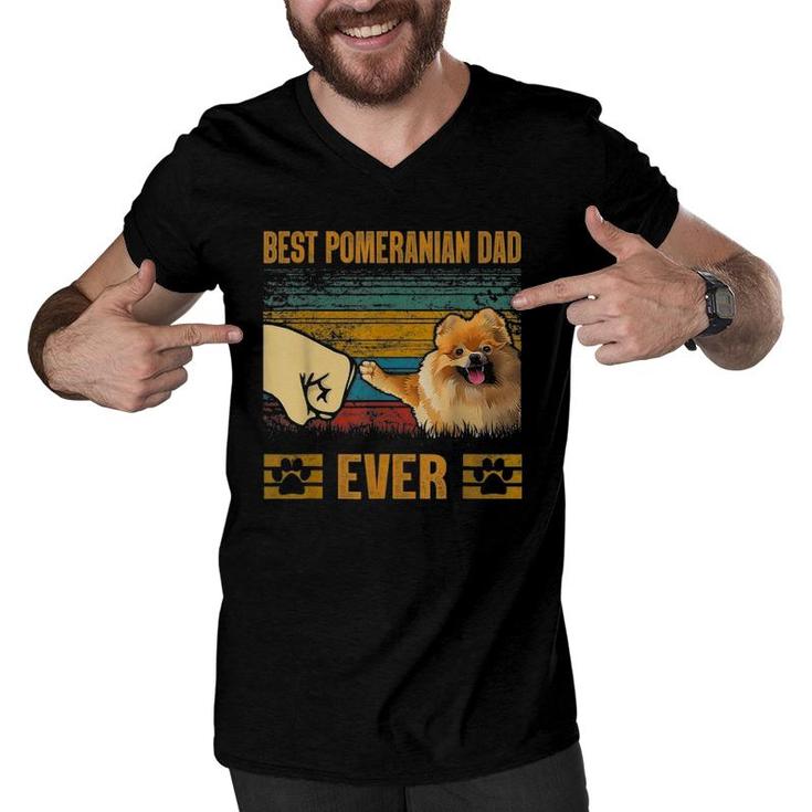 Retro Vintage Best Pomeranian Dad Ever Funny Men V-Neck Tshirt