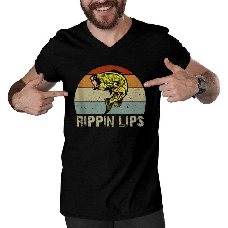 Rippin Lips Bass Fishing Gifts For Dad Father's Day  Men V-Neck Tshirt