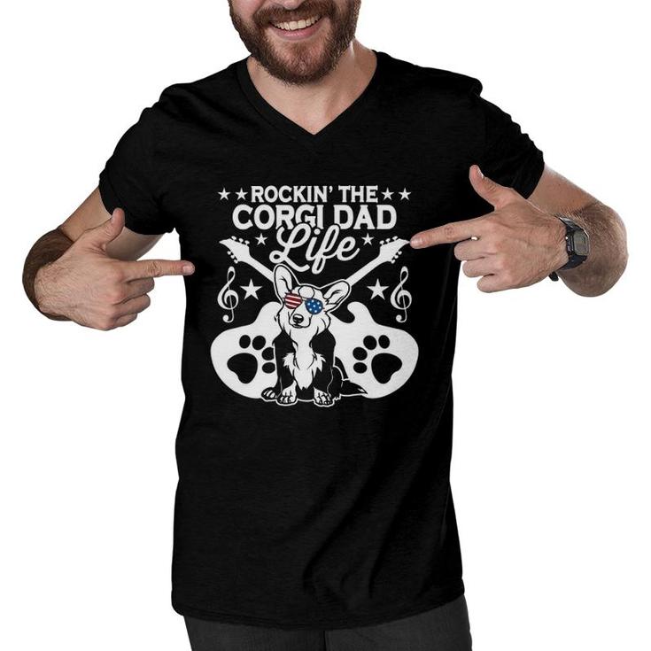 Rockin' The Corgi Dad Life Dog Lover Guitar Musician Men V-Neck Tshirt