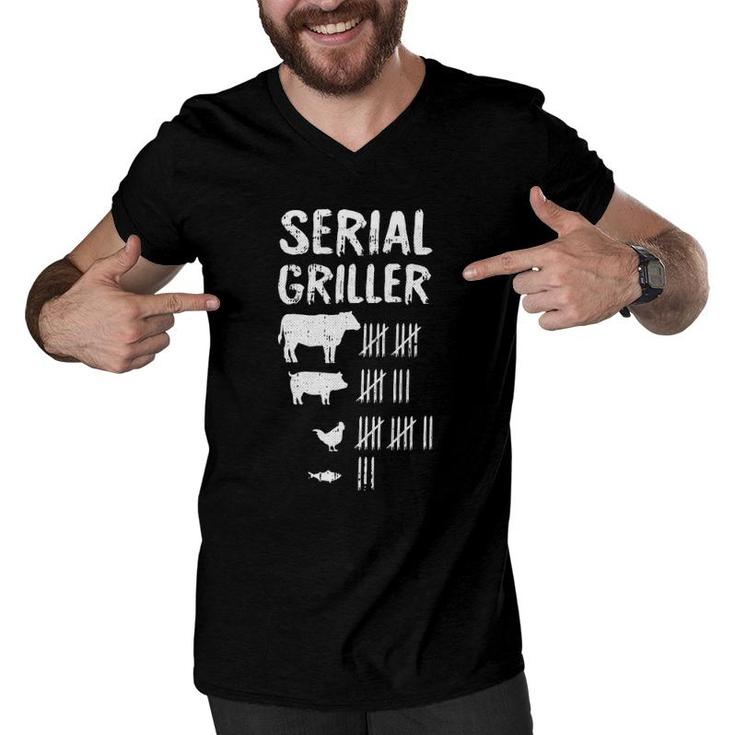 Serial Griller Fathers Day Funny Grilling Grill Bbq Master Men V-Neck Tshirt