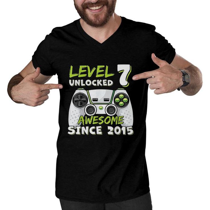 Seven 7yr BDay Son Boy Funny Gamer 7th 7 Years Old Birthday  Men V-Neck Tshirt
