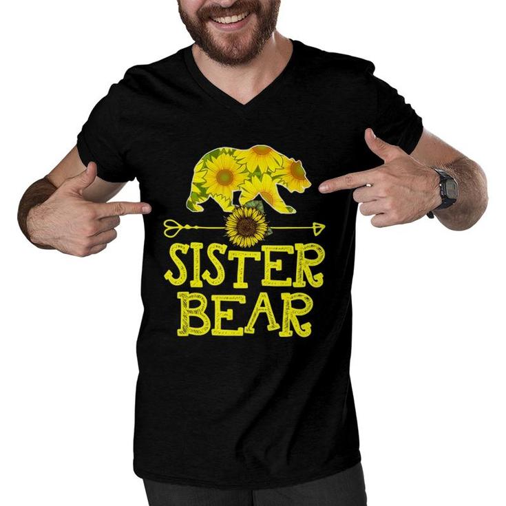 Sister Bear Sunflower Funny Mother Father Gift Men V-Neck Tshirt