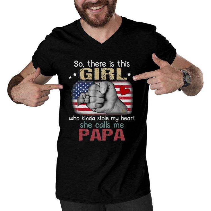 So There Is This Girl Who Kinda Stole My Heart She Calls Me Papa Father's Day Men V-Neck Tshirt