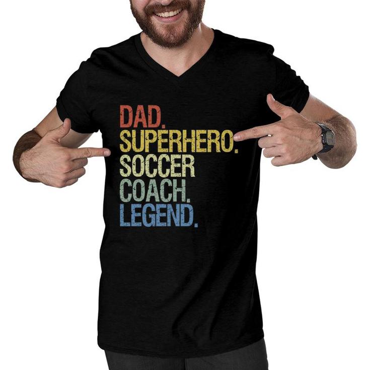 Soccer Coach Dad Superhero Soccer Coach Legend Men V-Neck Tshirt