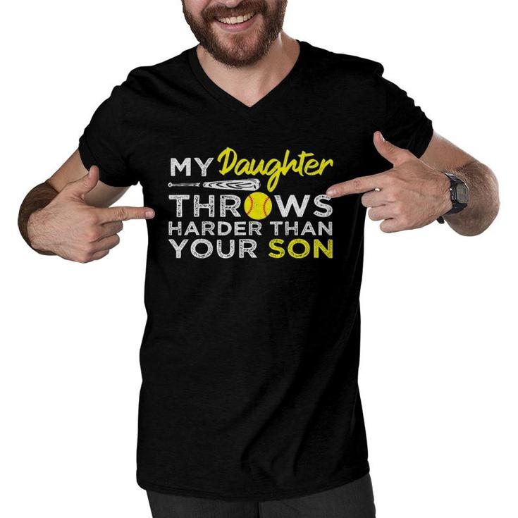 Softball Dad  My Daughter Throws Harder Than Your Son Men V-Neck Tshirt