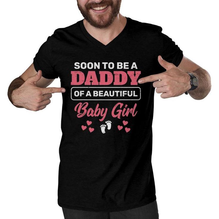 Soon To Be A Daddy Of A Baby Girl Pink Baby Announcement Tee Men V-Neck Tshirt