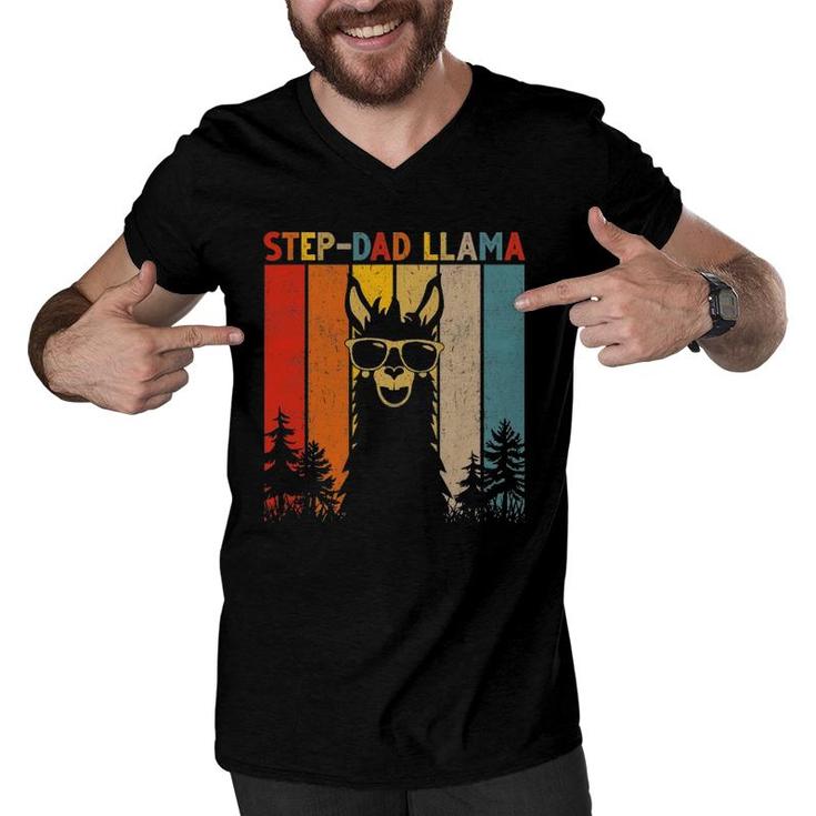Step Dad Llama Lover Gift For Mens Womens Men V-Neck Tshirt