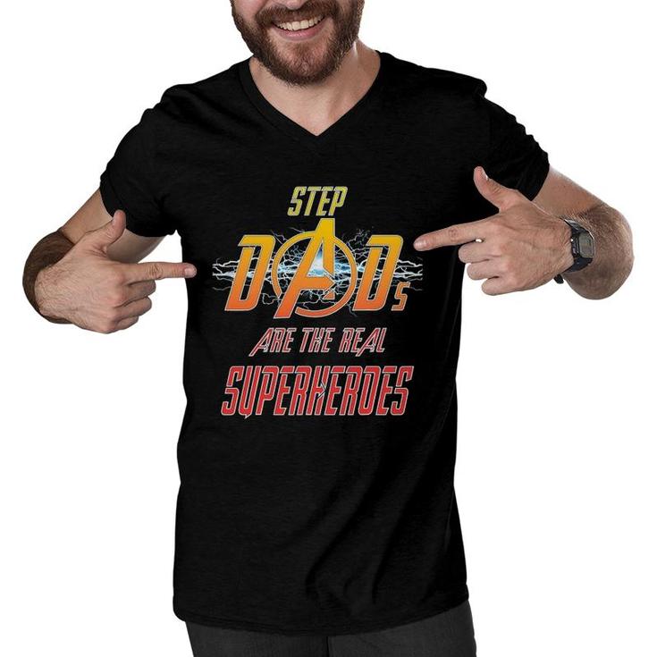 Step Dads Are The Real Superheroes Father's Day Tees Men V-Neck Tshirt