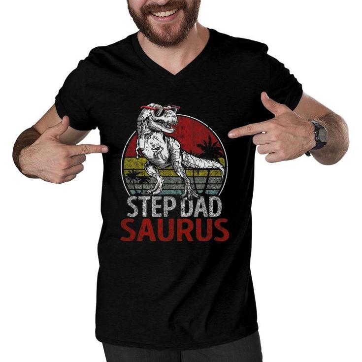 Step Dadsaurusrex Dinosaur Step Dad Saurus Family Men V-Neck Tshirt