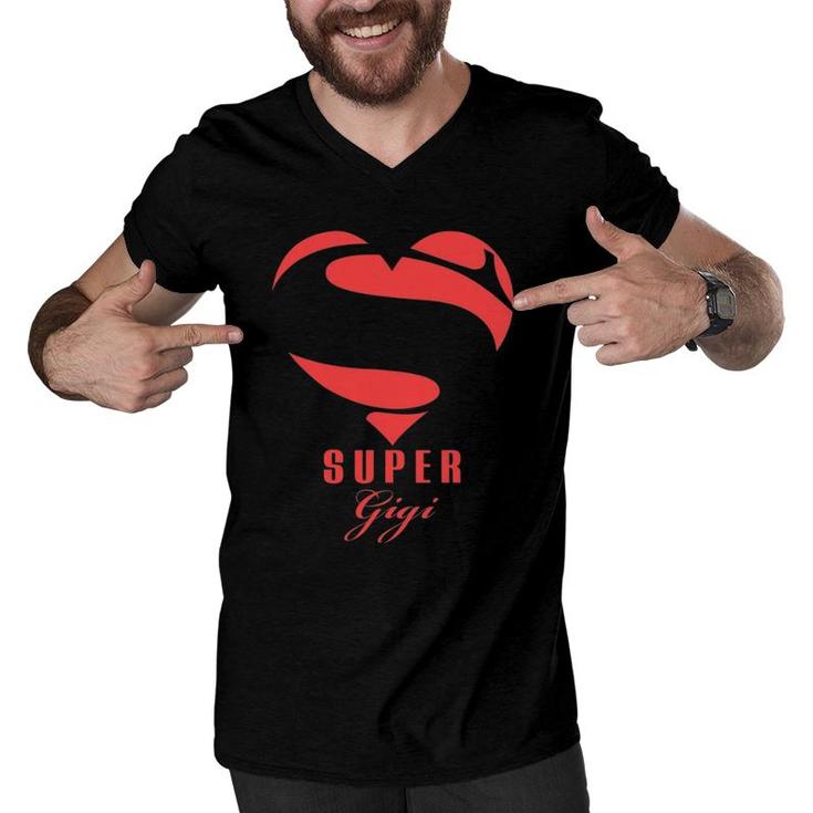 Super Gigi Superhero Gift Mother Father Day Men V-Neck Tshirt
