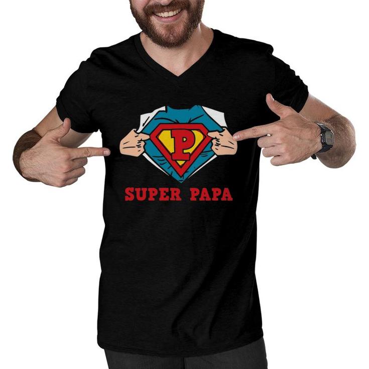 Superhero Papa Great For Dad Men V-Neck Tshirt