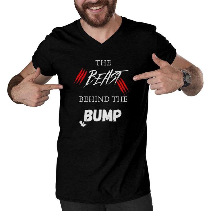 The Beast Behind The Bump Pregnancy Announcement Dad Men V-Neck Tshirt