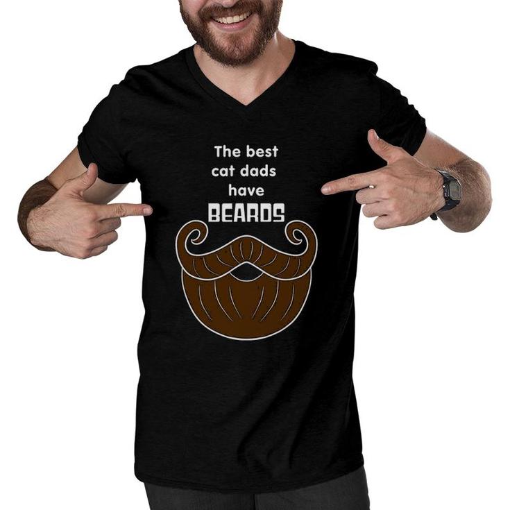The Best Cat Dads Have Beards, Funny Bearded Cat Dad Men V-Neck Tshirt
