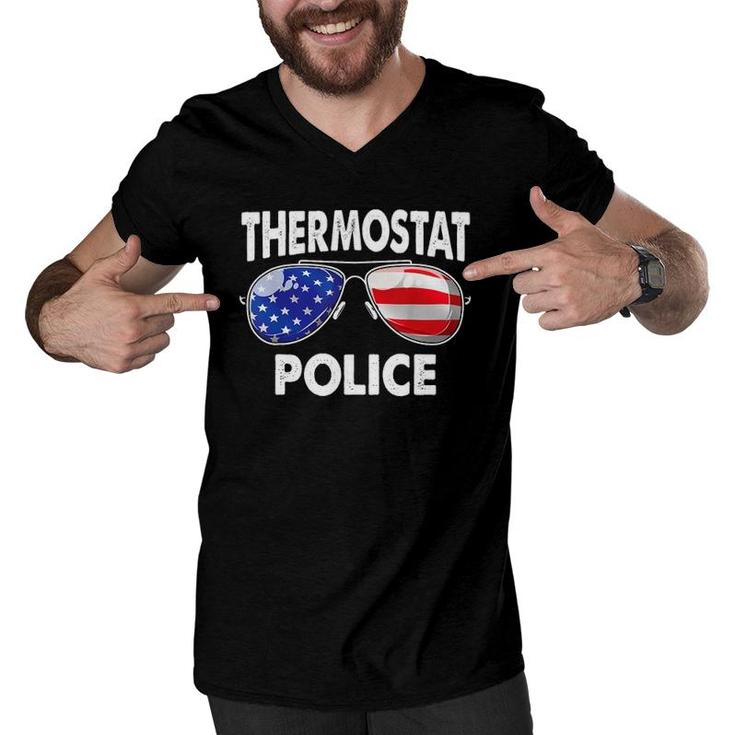 Thermostat Police Usa Flag Sunglasses Father's Day Men V-Neck Tshirt