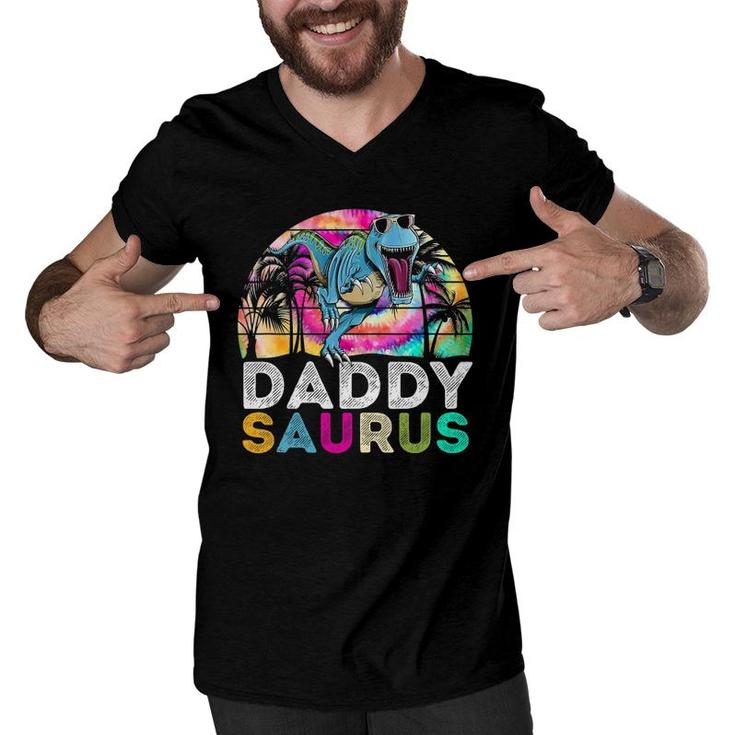 Tie Dye Daddysaurus Dinosaur Daddy Saurus Family Matching Men V-Neck Tshirt