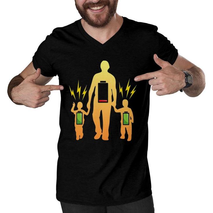Tired Father Of Twins With Low Battery Men V-Neck Tshirt