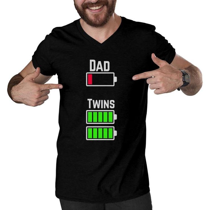 Tired Twin Dad Low Battery Charge Meme Image Funny Men V-Neck Tshirt