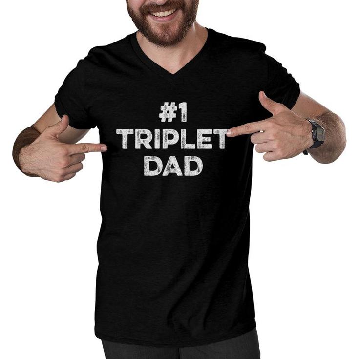 Triplet Dad Pride New First Time Daddy Of Triplet Men V-Neck Tshirt