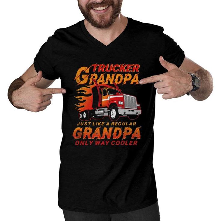 Trucker Grandpa Way Cooler Granddad Grandfather Truck Driver Men V-Neck Tshirt