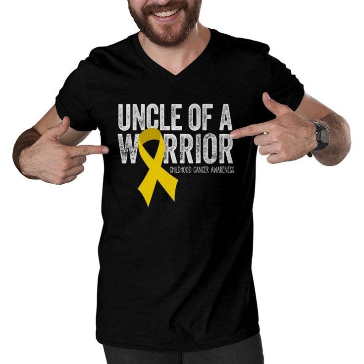 Uncle Of A Warrior Childhood Cancer  Dad Ribbon Men V-Neck Tshirt