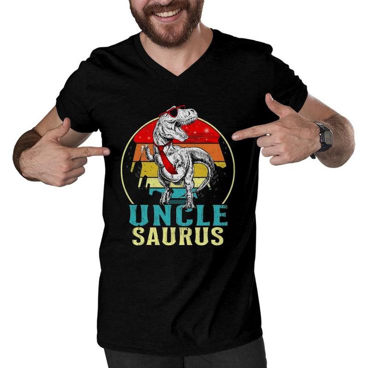 Uncle Saurusrex Dinosaur Uncle Saurus Fathers Day Men V-Neck Tshirt