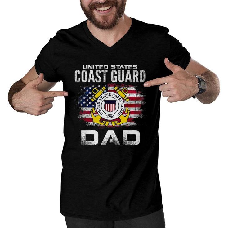 United States Coast Guard Dad With American Flag Gift Men V-Neck Tshirt