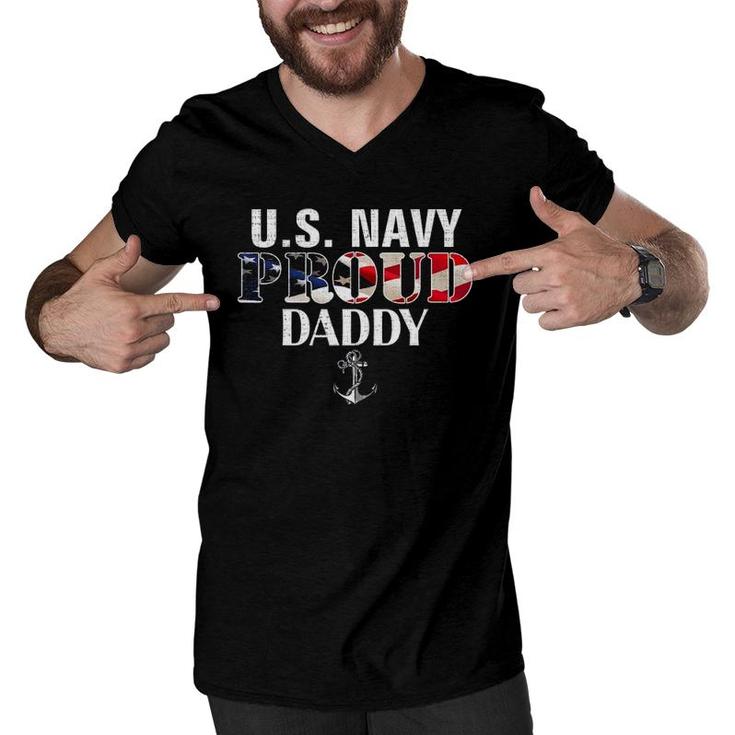 Us Proud Navy Daddy With American Flag Veteran Day Men V-Neck Tshirt