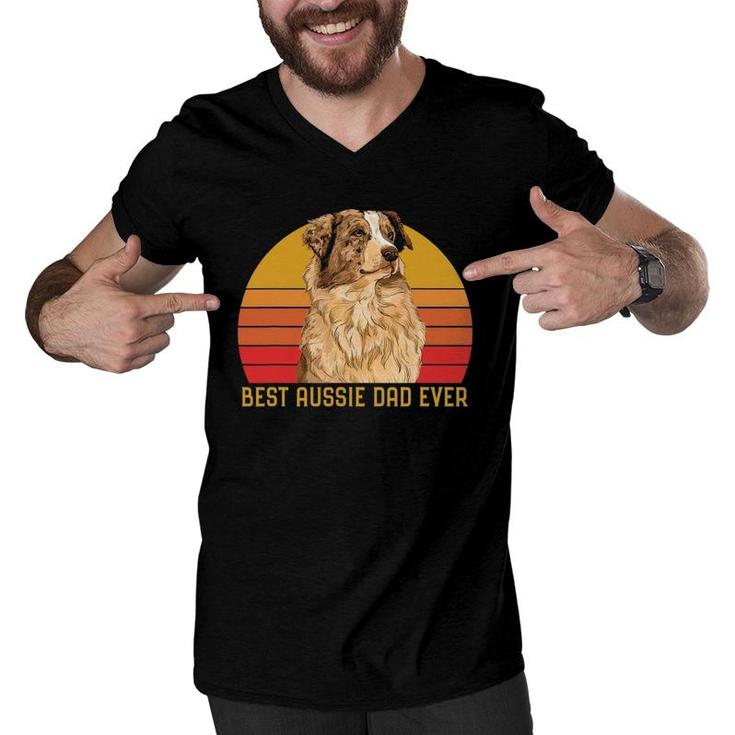 Vintage Best Aussie Dad Ever Papa Australian Shepherd Dog Men V-Neck Tshirt