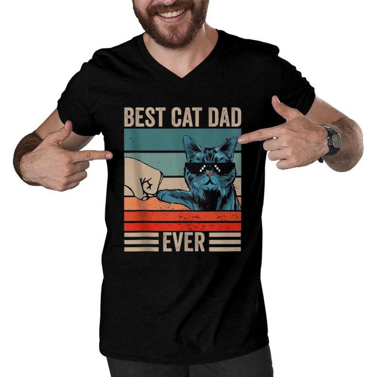 Vintage Best Cat Dad Ever Bump Fist Father's Day Gifts Tank Top Men V-Neck Tshirt