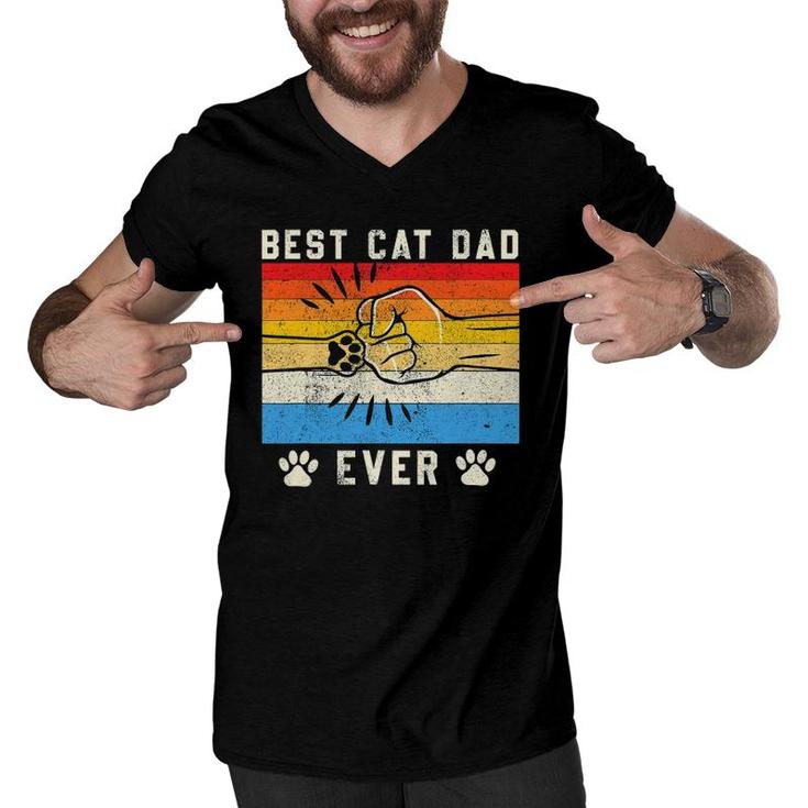 Vintage Best Cat Dad Ever Cat Dad Father's Day Gift Men V-Neck Tshirt