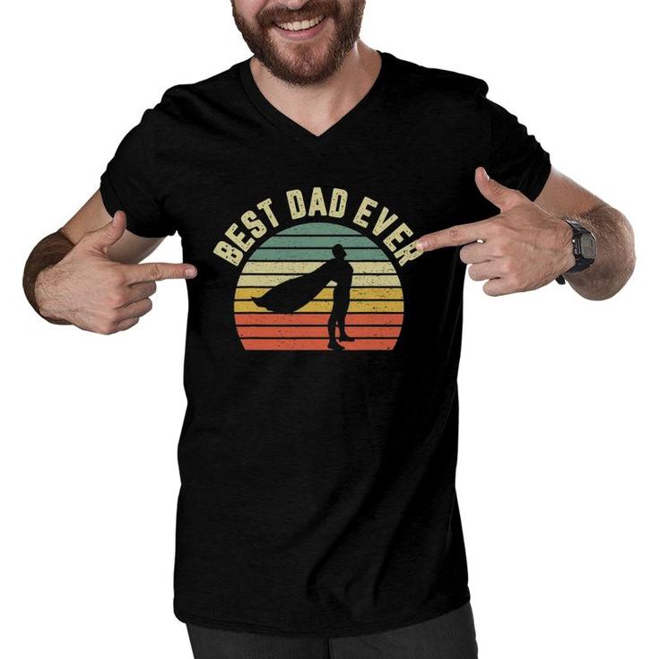 Vintage Best Dad Ever  Superhero Fun Father's Day Men V-Neck Tshirt