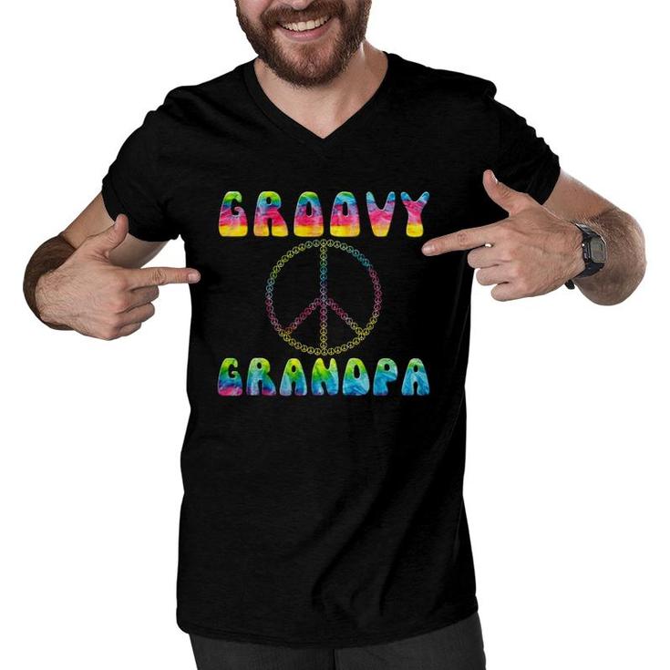 Vintage Tie Dye Peace Sign Groovy Grandpa Men V-Neck Tshirt