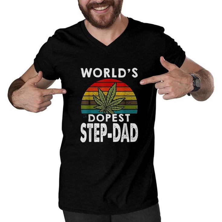 Vintage Worlds Dopest StepDad Weed  Men V-Neck Tshirt