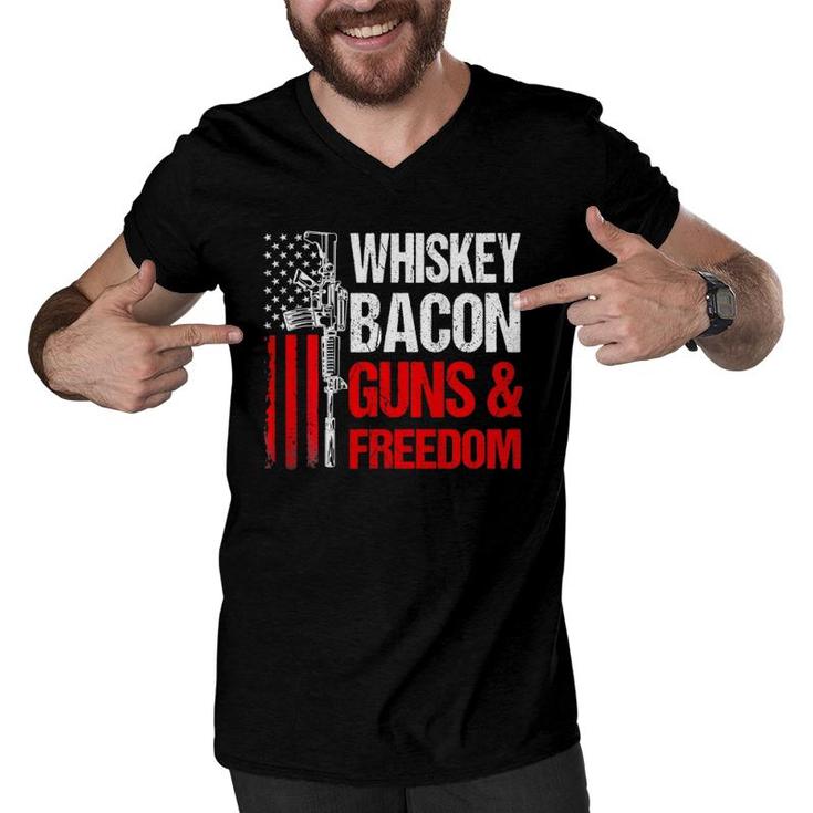Whiskey Bacon Guns Freedom On Back Us Flag Dad Grandpa Men V-Neck Tshirt