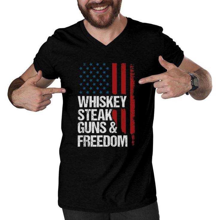 Whiskey Steak Guns & Freedom Patriotic Dad Grandpa Us Flag Men V-Neck Tshirt