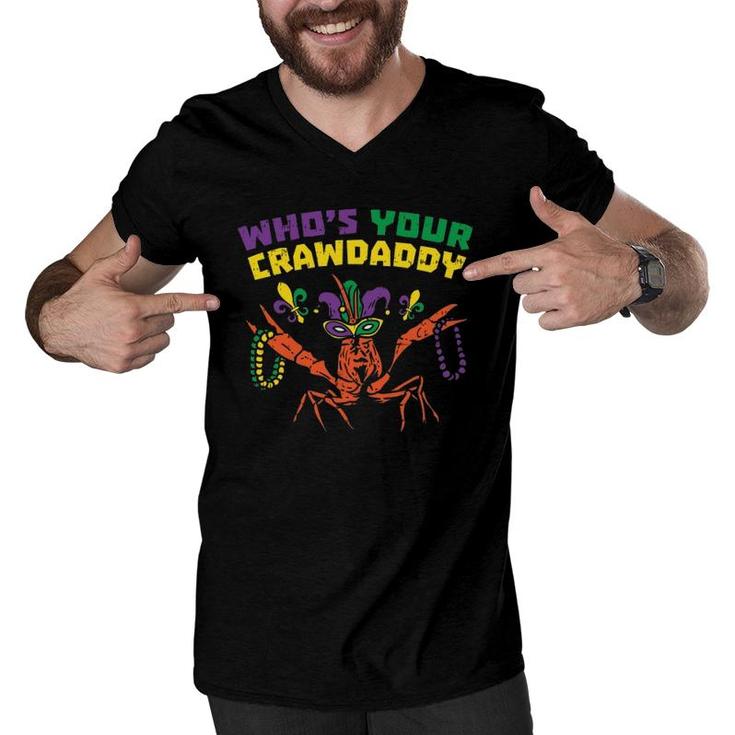 Who's Your Crawdaddy Crawfish Jester Beads Funny Mardi Gras Men V-Neck Tshirt