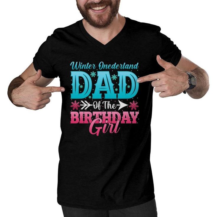 Winter Onederland Dad Of The Birthdays Girls Men V-Neck Tshirt