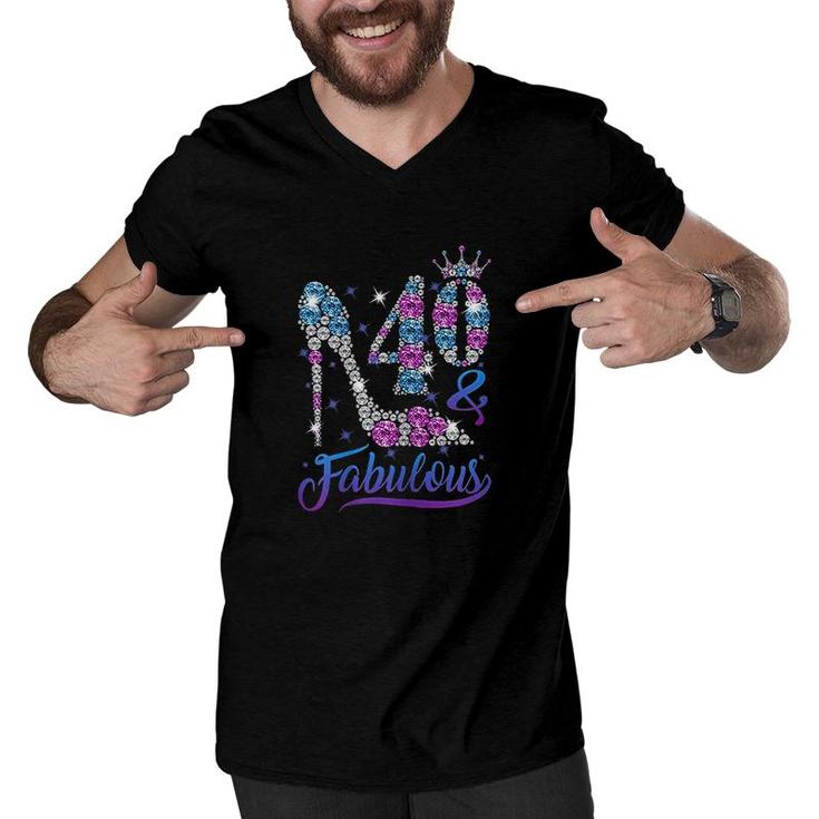 Womens 40 And Fabulous Stepping Into My 40th Birthday Gift Womens  Men V-Neck Tshirt