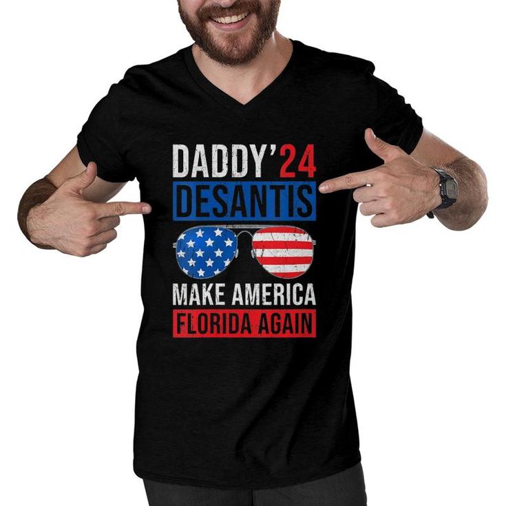 Womens Daddy Desantis 2024 Make America Florida Again V-Neck Men V-Neck Tshirt