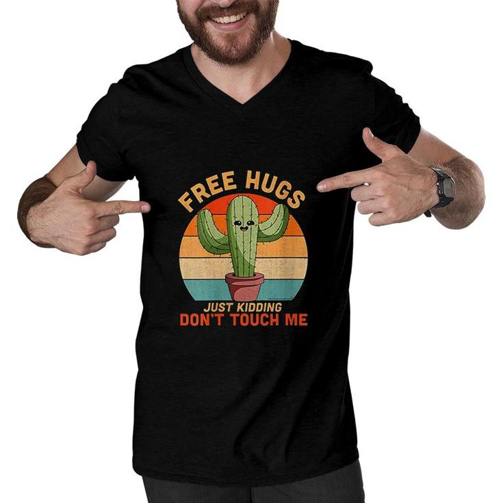 Womens Free Hugs Just Kidding Dont Touch Me Cactus Funny Gift Men V-Neck Tshirt