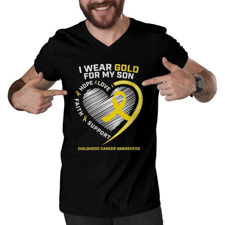 Womens Mom Dad I Wear Gold For My Son Childhood Cancer Awareness Men V-Neck Tshirt