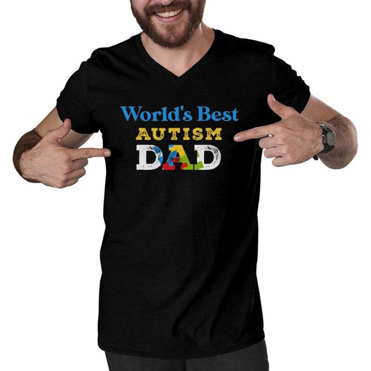 World's Best Autism Dad Cool Dad Autism Men V-Neck Tshirt
